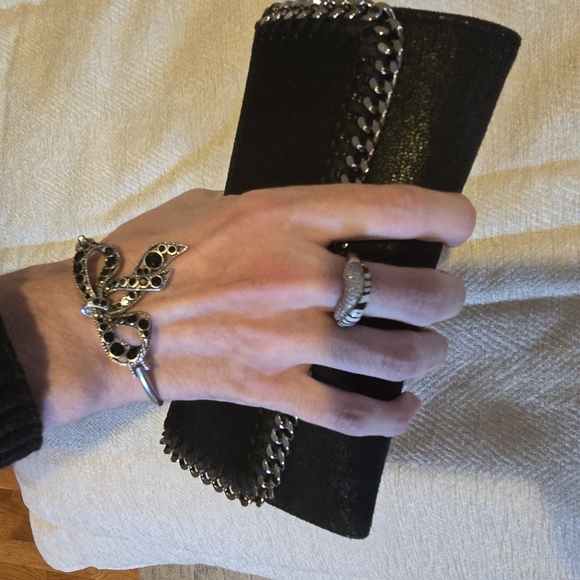 SET OF 2 -MARC JACOBS  silver rhinestone flower Wrist Bracelet & Leopard Ring 8 - Picture 3 of 11